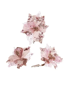 Artificial Baby Pink Poinsettia Flower With Clip, 3 Pack, 12 Cm