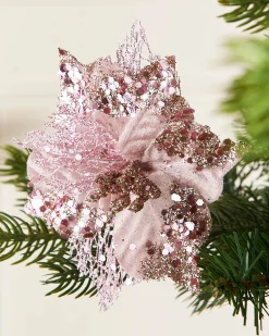 Artificial Baby Pink Poinsettia Flower With Clip, 3 Pack, 12 Cm