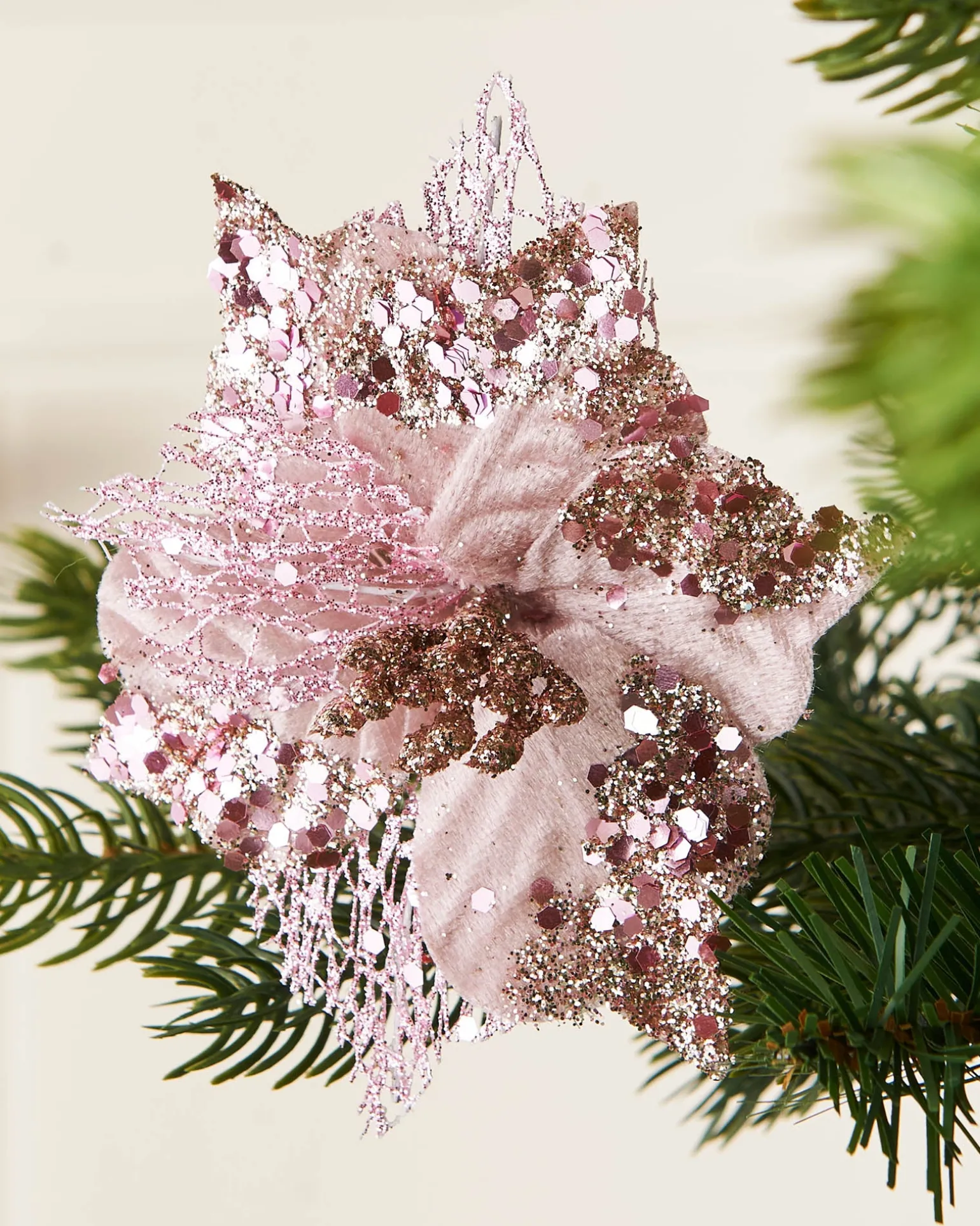 Artificial Baby Pink Poinsettia Flower With Clip, 3 Pack, 12 Cm
