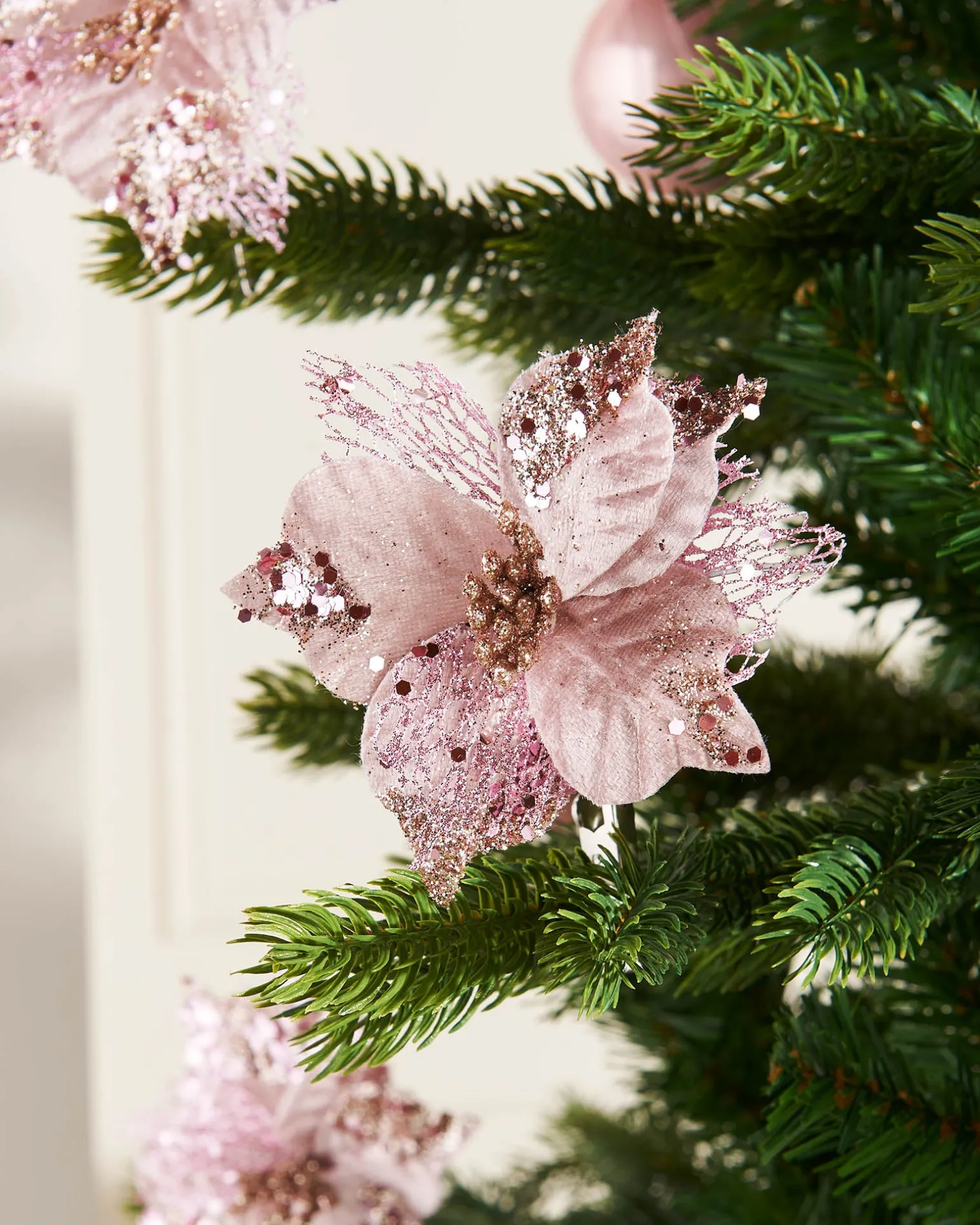 Artificial Baby Pink Poinsettia Flower With Clip, 3 Pack, 12 Cm