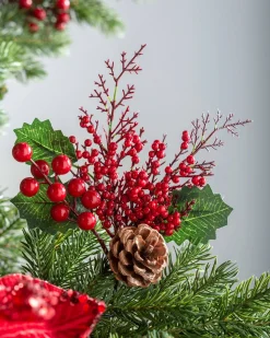 Artificial Berries And Pinecones Tree Pick, Red, 20 Cm