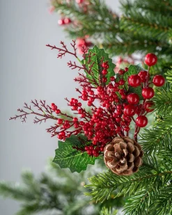 Artificial Berries And Pinecones Tree Pick, Red, 20 Cm