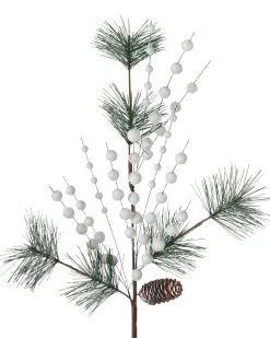 Artificial Berries And Pinecone Pick, White, 66 Cm