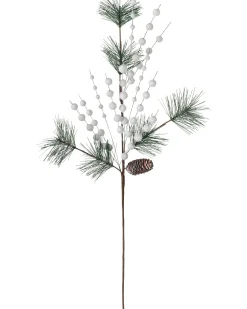Artificial Berries And Pinecone Pick, White, 66 Cm