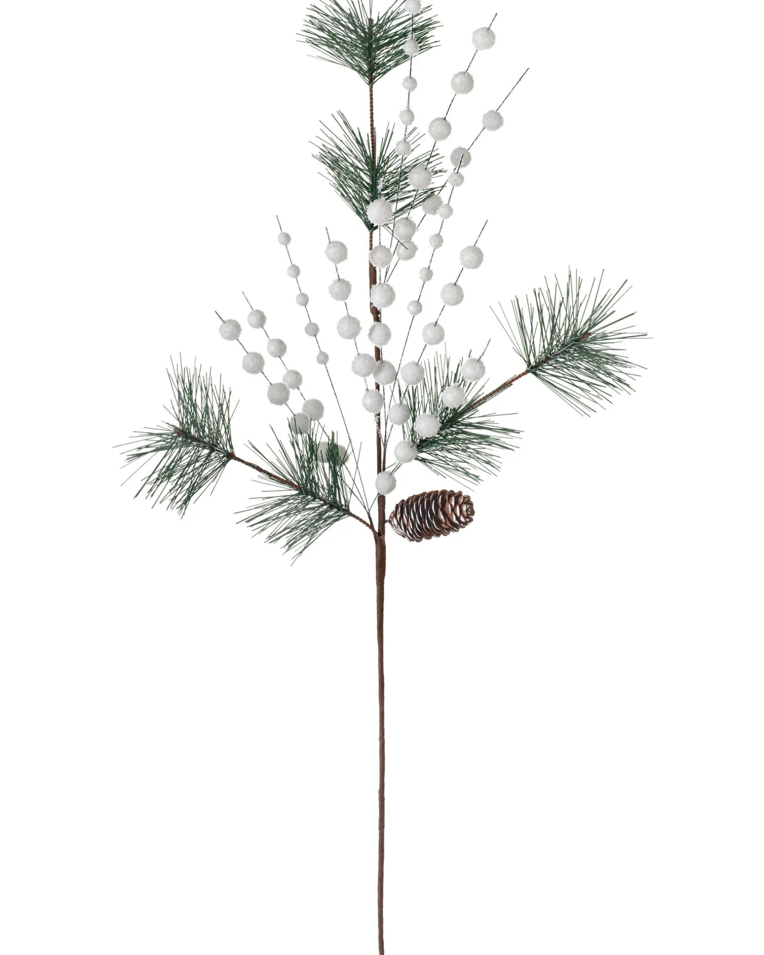 Artificial Berries And Pinecone Pick, White, 66 Cm