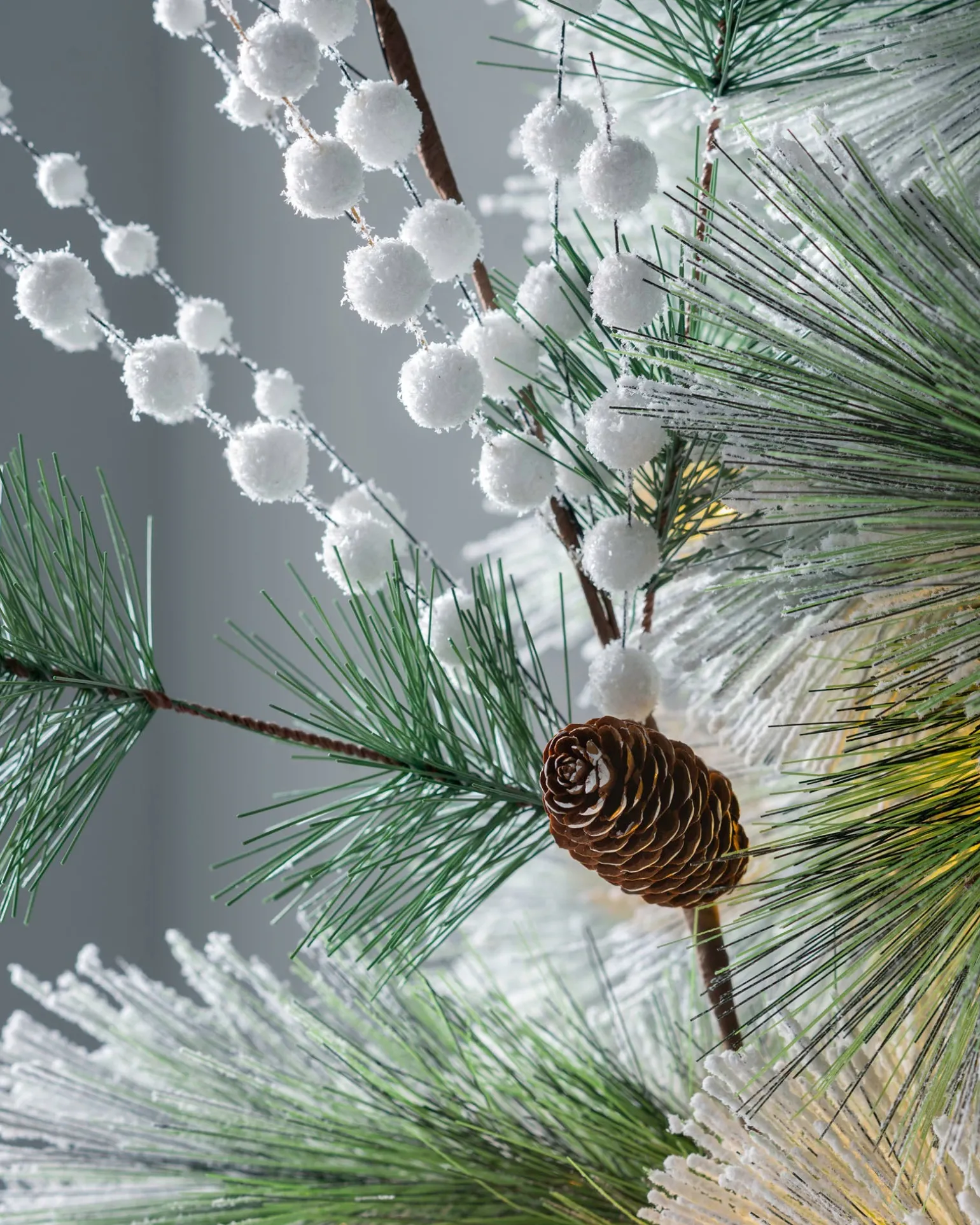 Artificial Berries And Pinecone Pick, White, 66 Cm