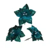 Artificial Emerald Poinsettia Flower With Clip, 3 Pack, 12 Cm