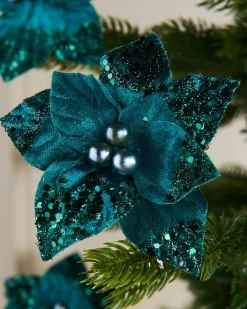 Artificial Emerald Poinsettia Flower With Clip, 3 Pack, 12 Cm