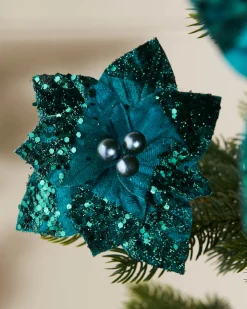 Artificial Emerald Poinsettia Flower With Clip, 3 Pack, 12 Cm