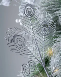Artificial Feather Pick, Silver, 62 Cm