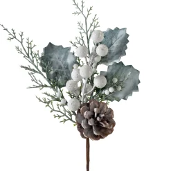 Artificial Frosted Berries And Pinecones Pick, 20 Cm