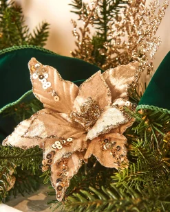 Artificial Gold Poinsettia Flower With Clip, 3 Pack, 12 Cm