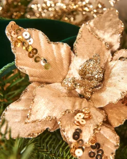 Artificial Gold Poinsettia Flower With Clip, 3 Pack, 12 Cm