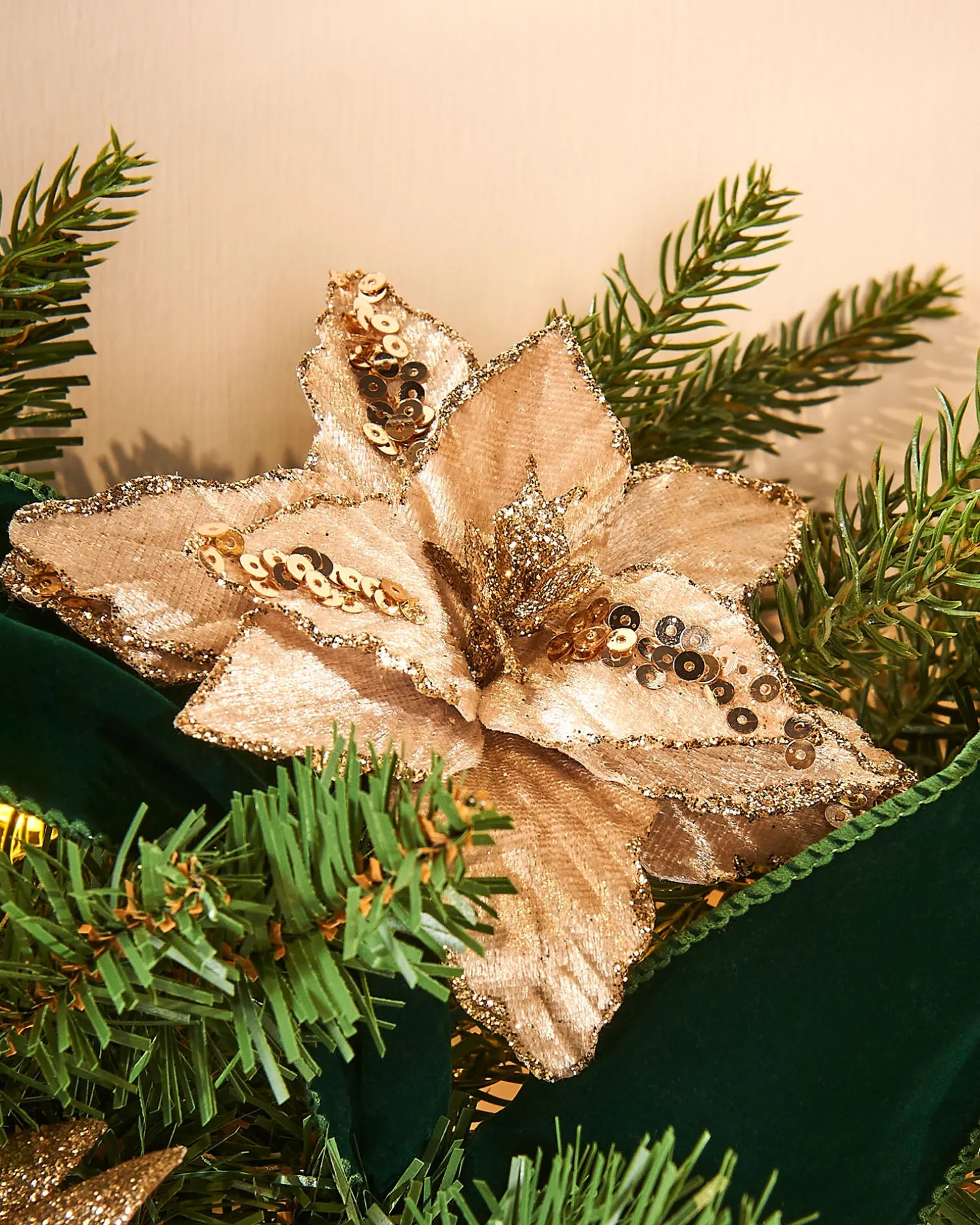 Artificial Gold Poinsettia Flower With Clip, 3 Pack, 12 Cm
