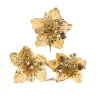 Artificial Gold Poinsettia Flower With Clip, 3 Pack, 12 Cm