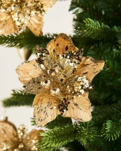 Artificial Gold Poinsettia Flower With Clip, 3 Pack, 12 Cm