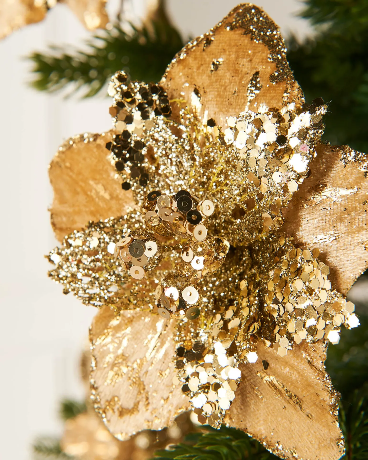 Artificial Gold Poinsettia Flower With Clip, 3 Pack, 12 Cm