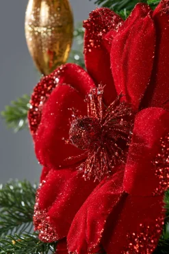 Artificial Magnolia Flower, Red, 26 Cm