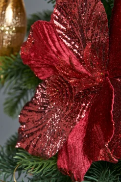 Artificial Magnolia Flower, Red, 25 Cm