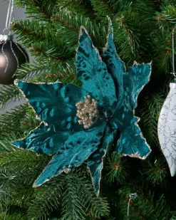 Artificial Poinsettia Flower, Turquoise, 28 Cm