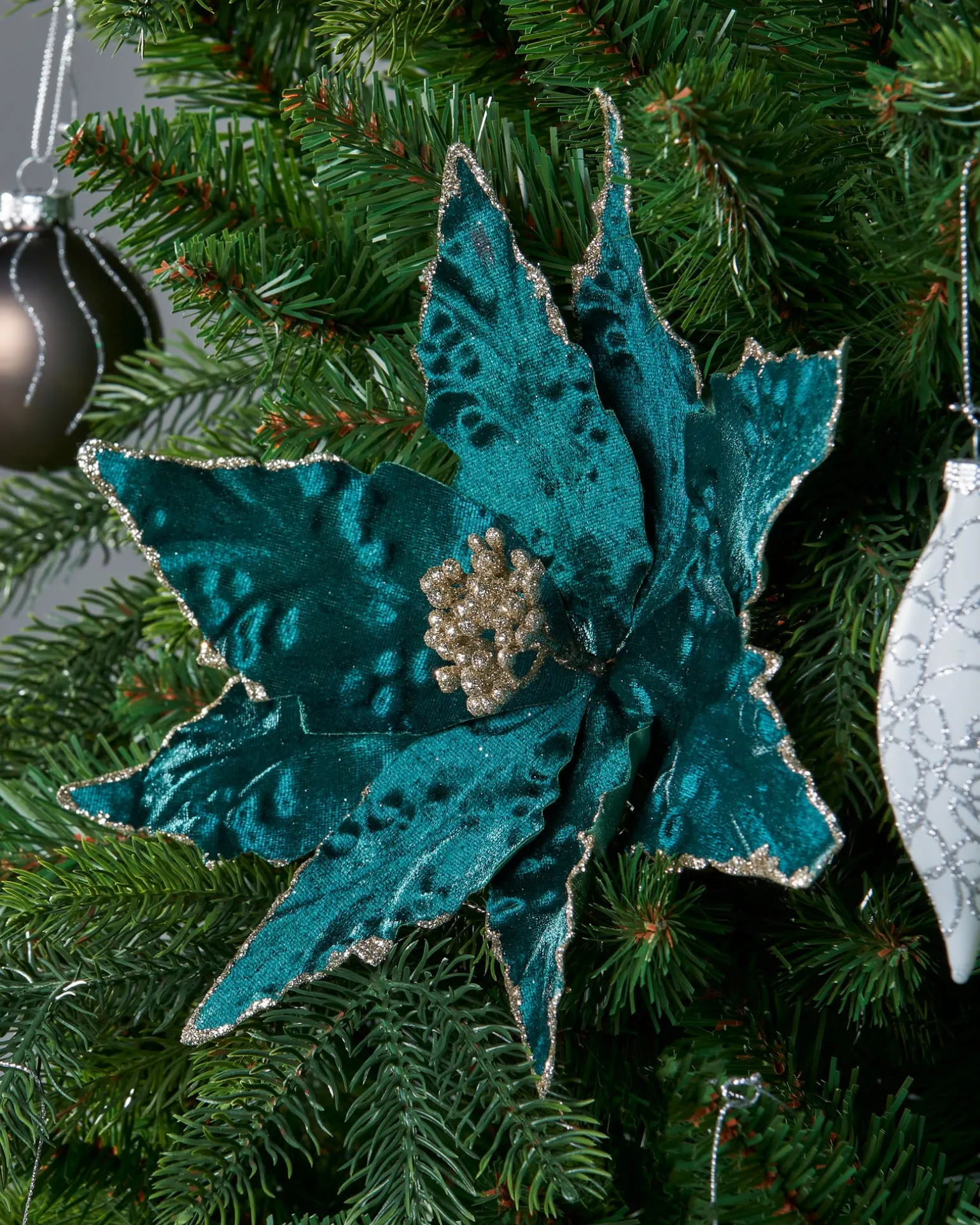 Artificial Poinsettia Flower, Turquoise, 28 Cm