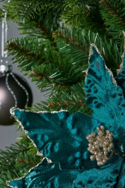 Artificial Poinsettia Flower, Turquoise, 28 Cm