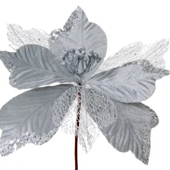 Artificial Poinsettia Flower, Silver, 30 Cm