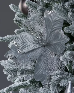 Artificial Poinsettia Flower, Silver, 30 Cm