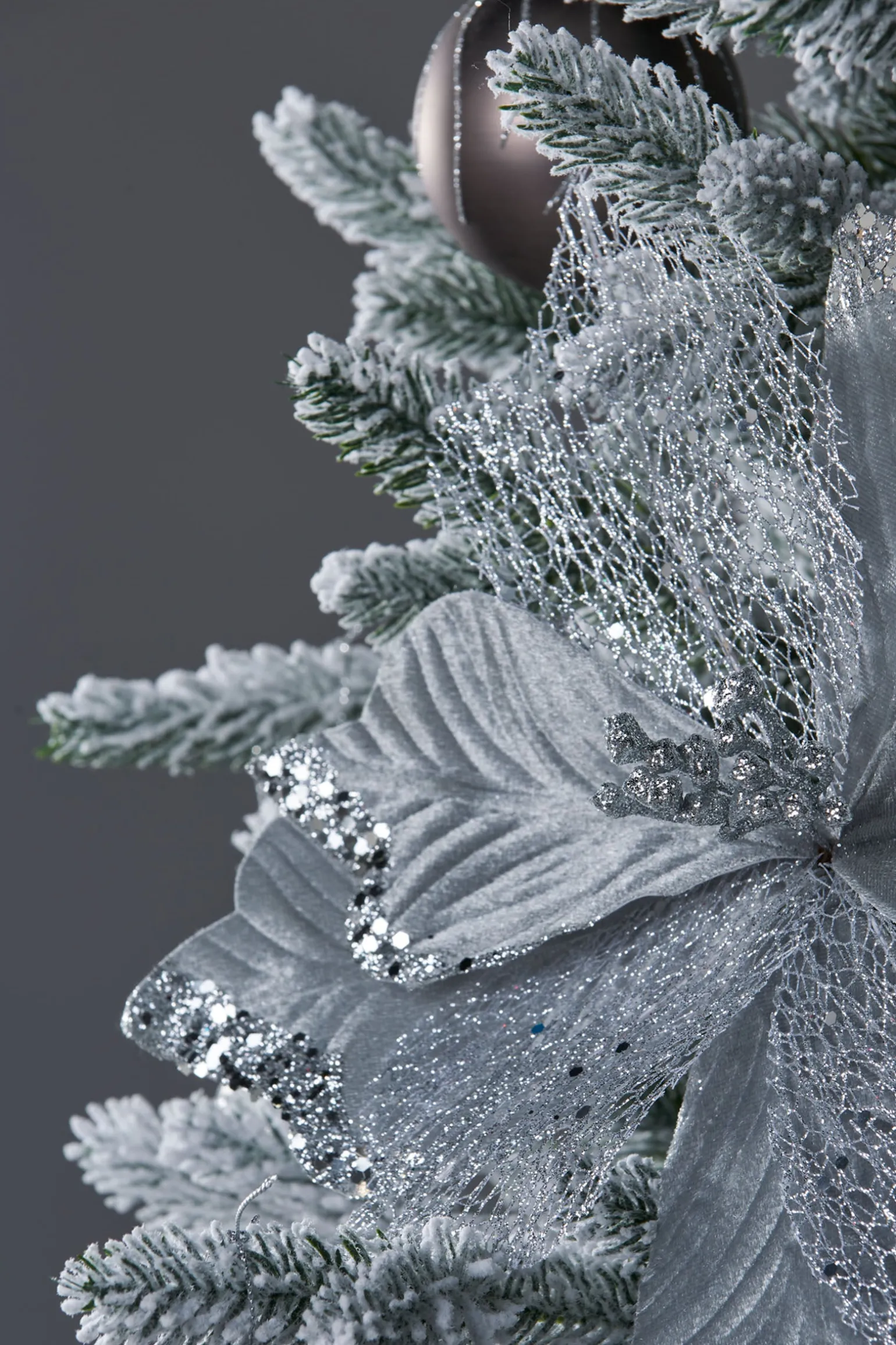 Artificial Poinsettia Flower, Silver, 30 Cm