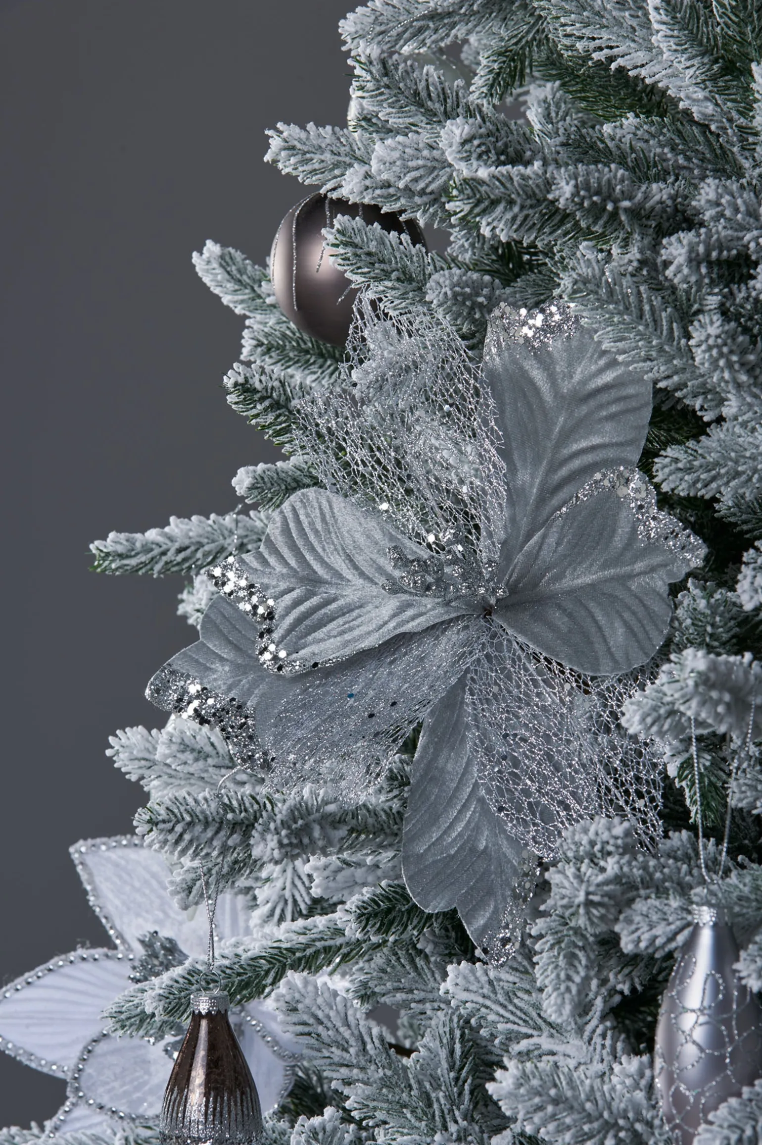 Artificial Poinsettia Flower, Silver, 30 Cm