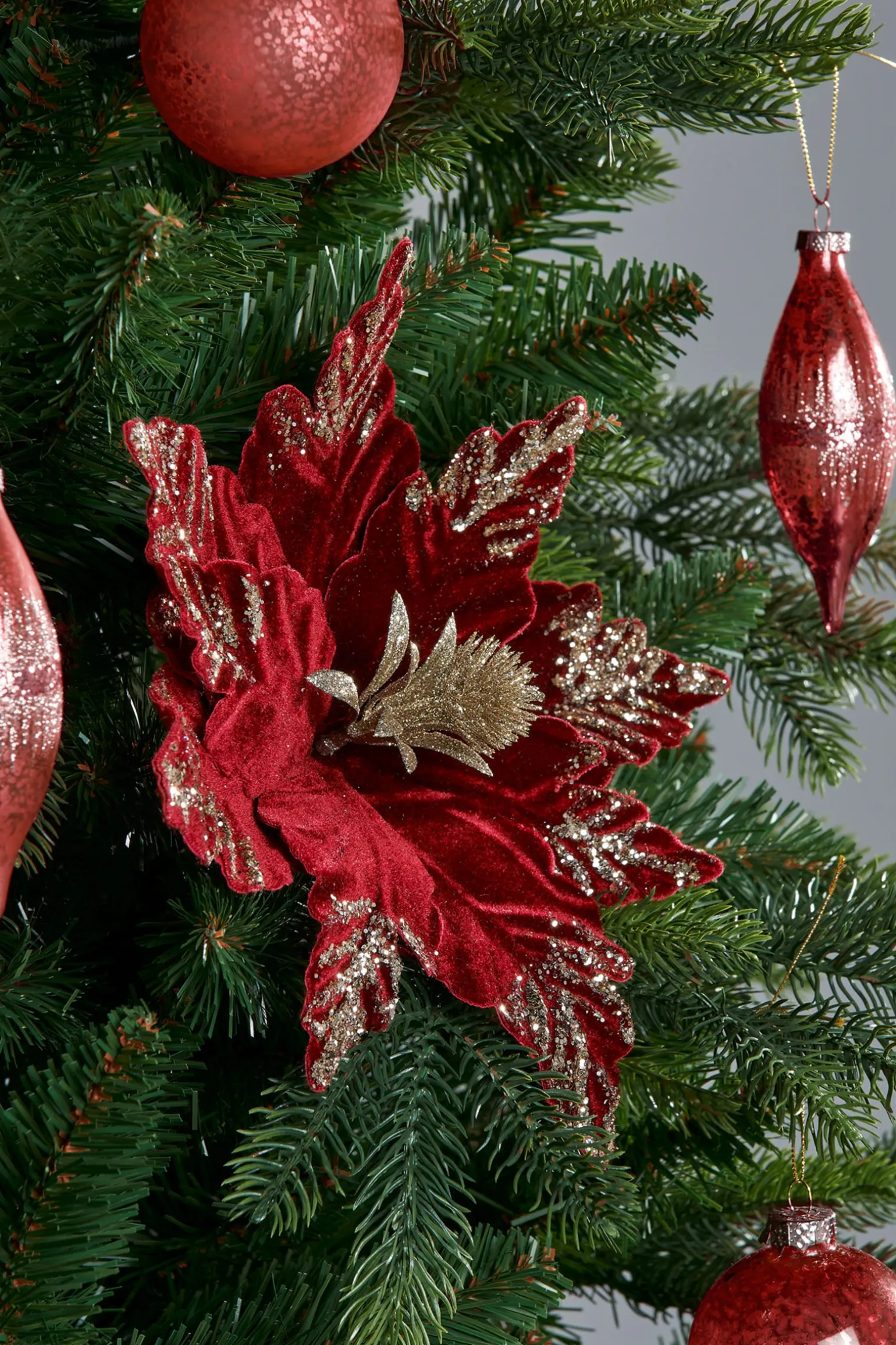 Artificial Poinsettia Flower, Red, 30 Cm