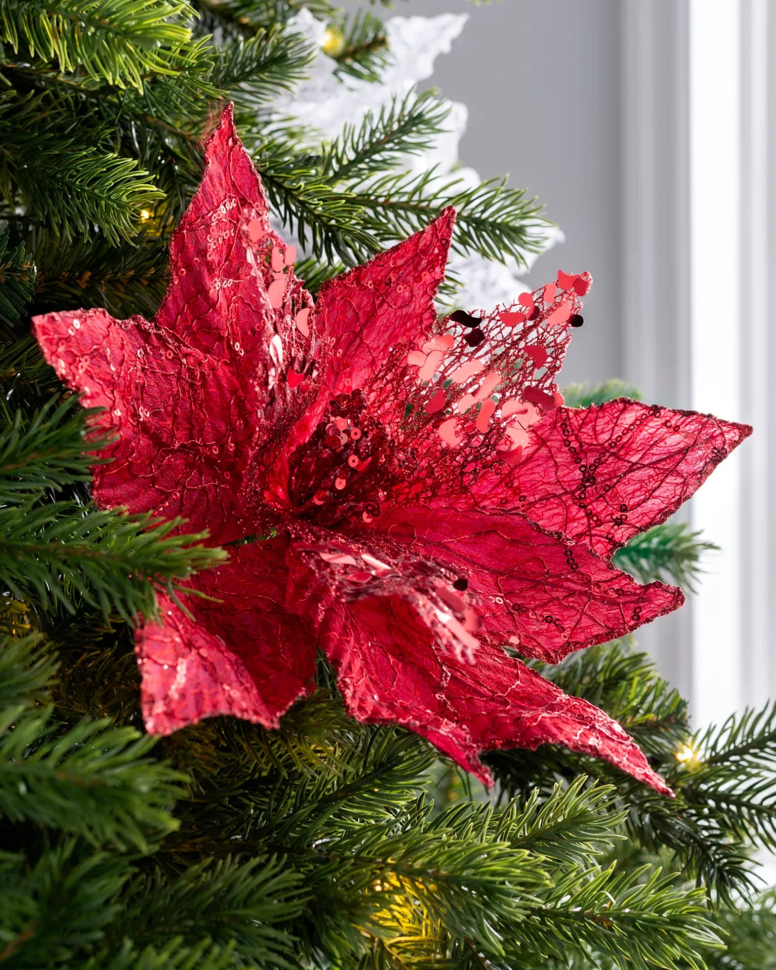 Artificial Poinsettia Flower, Red, 34 Cm
