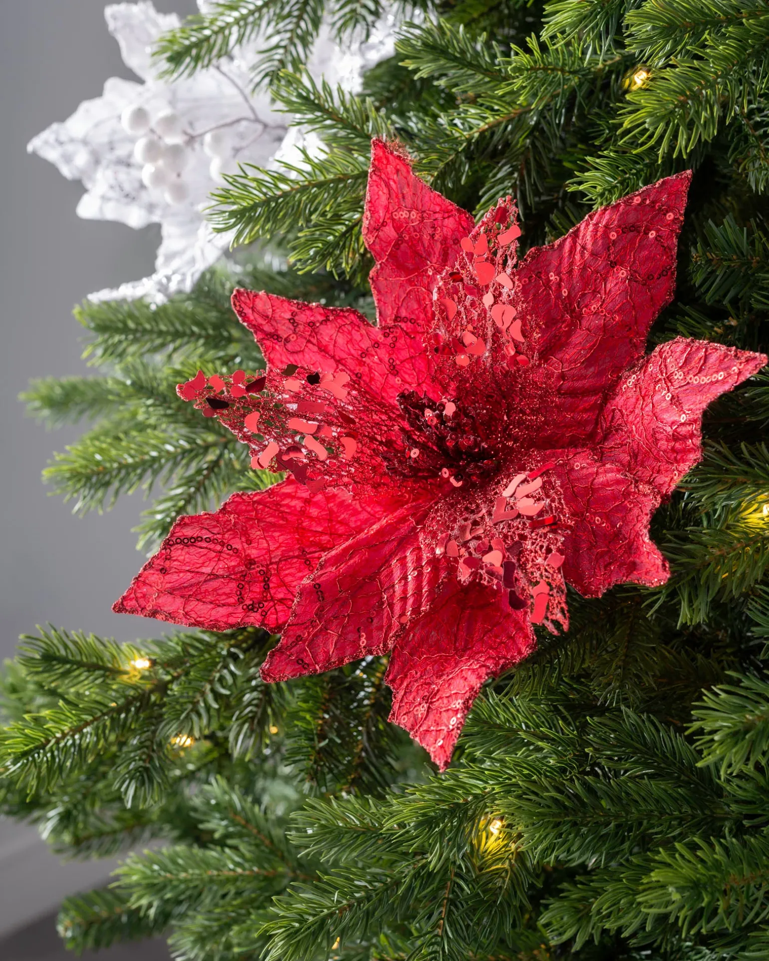 Artificial Poinsettia Flower, Red, 34 Cm