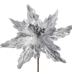 Artificial Poinsettia Flower, Silver, 30 Cm