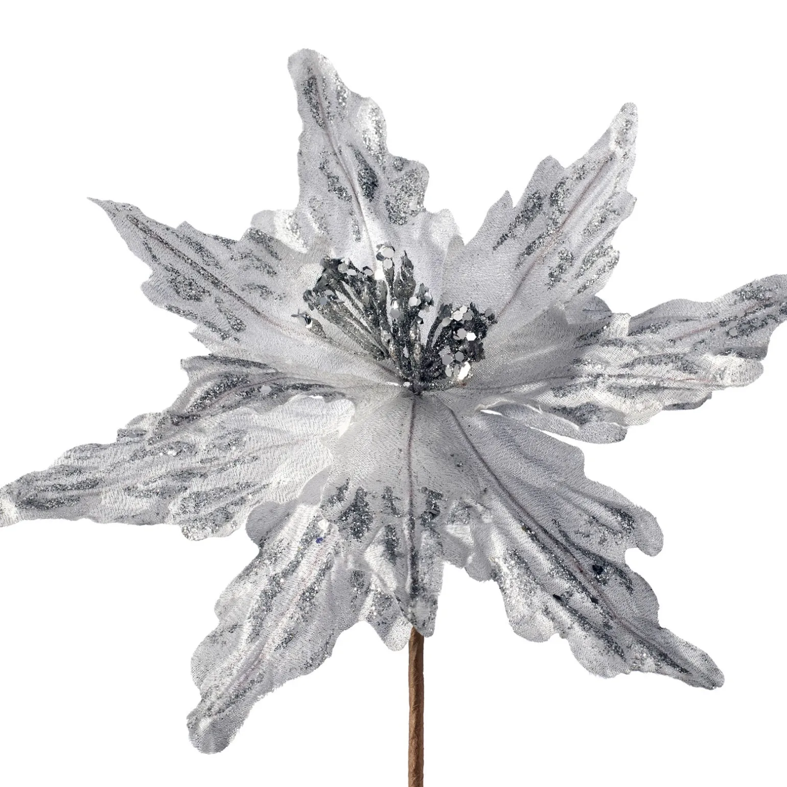 Artificial Poinsettia Flower, Silver, 30 Cm