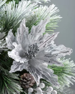 Artificial Poinsettia Flower, Silver, 30 Cm