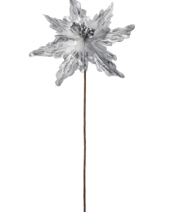 Artificial Poinsettia Flower, Silver, 30 Cm