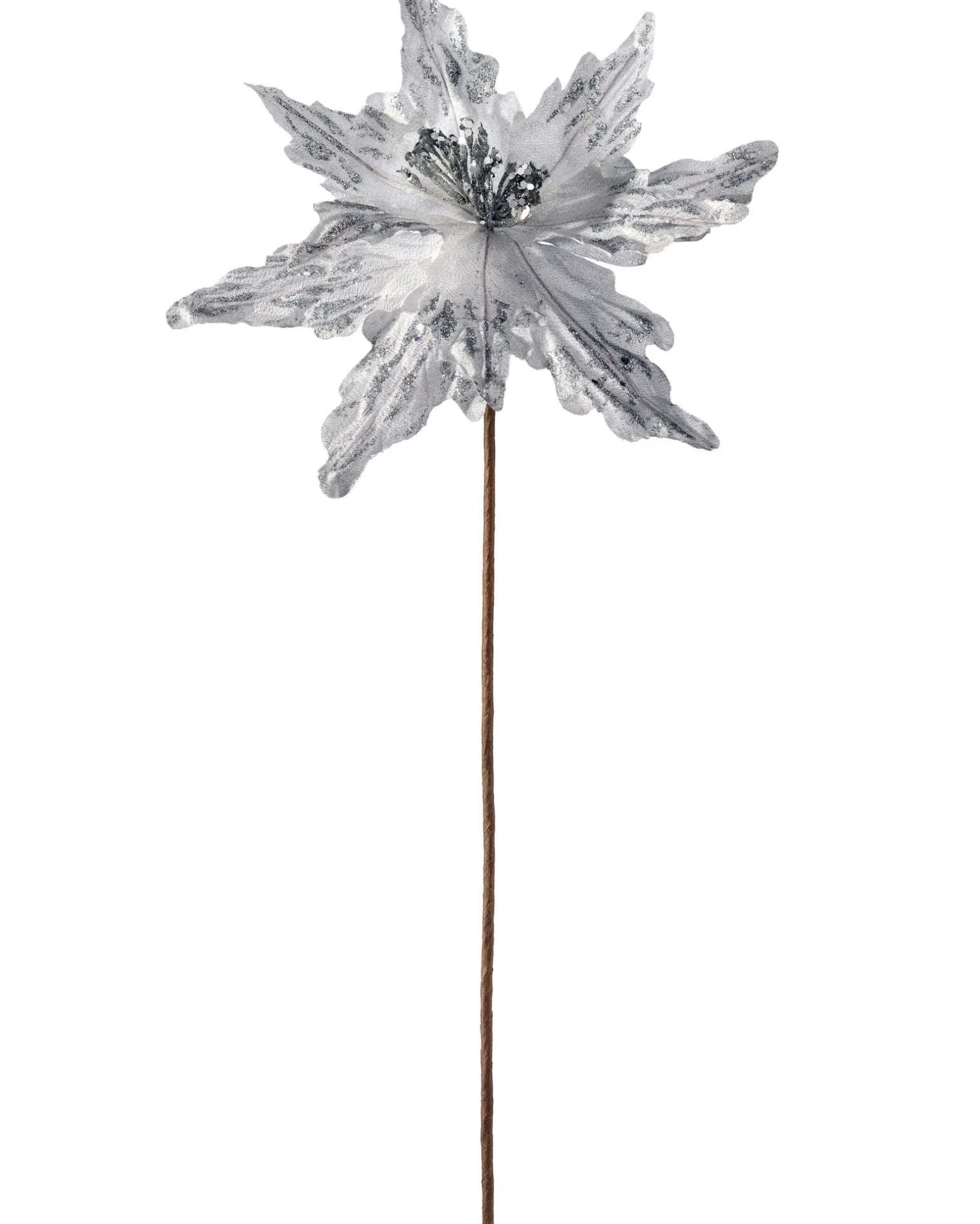 Artificial Poinsettia Flower, Silver, 30 Cm