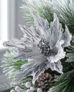 Artificial Poinsettia Flower, Silver, 30 Cm