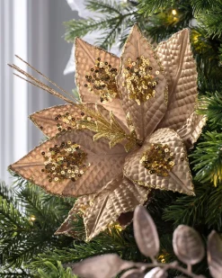 Artificial Poinsettia Flower, Gold, 30 Cm