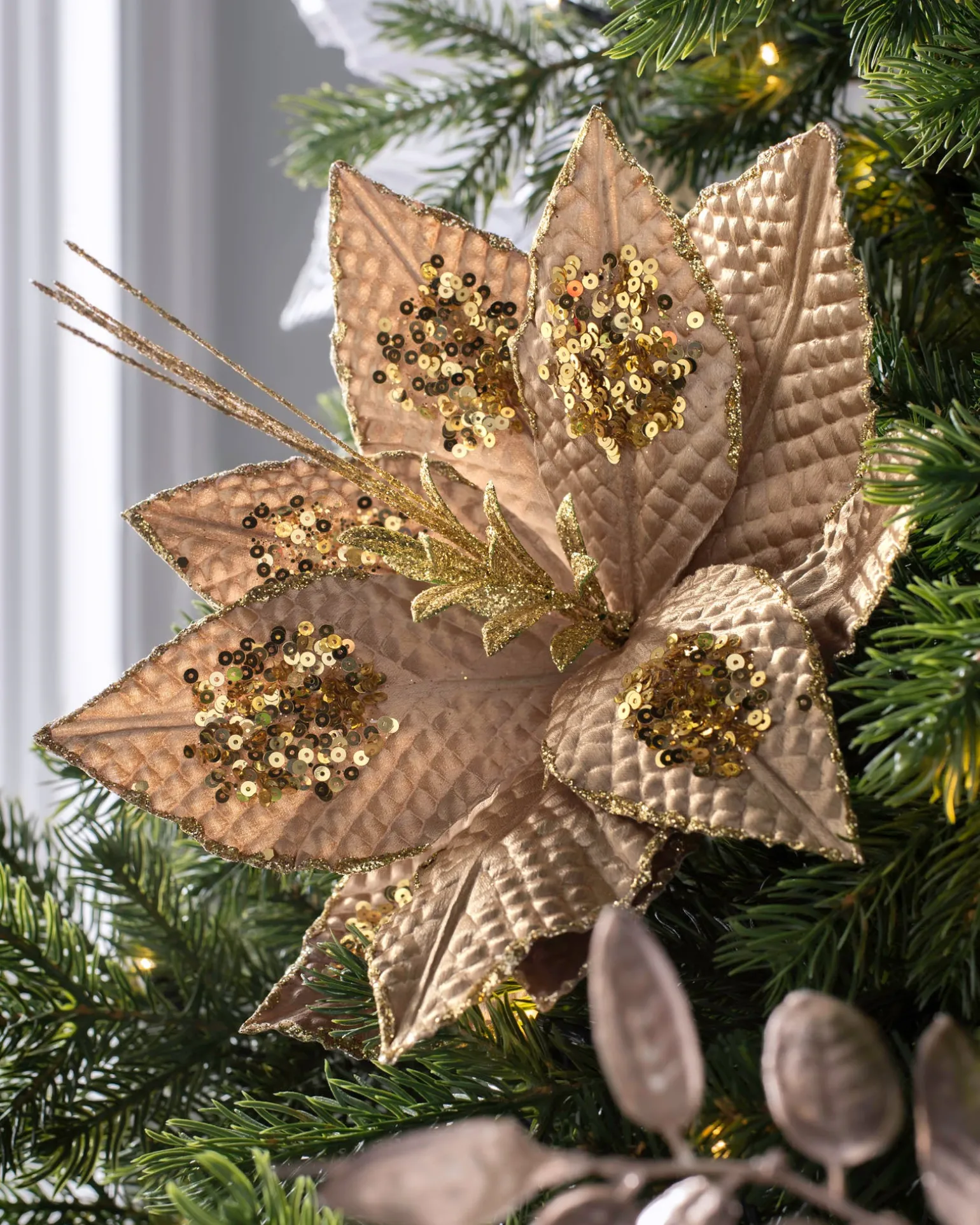 Artificial Poinsettia Flower, Gold, 30 Cm