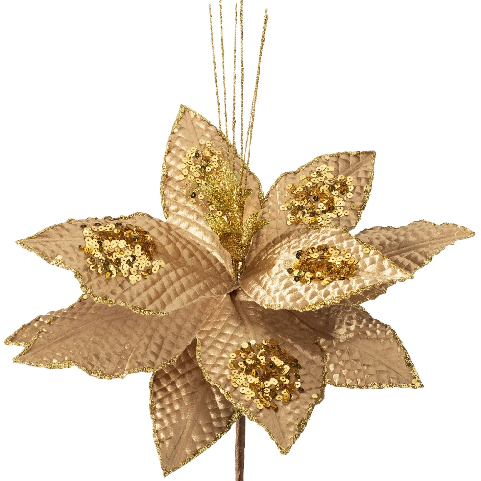 Artificial Poinsettia Flower, Gold, 30 Cm