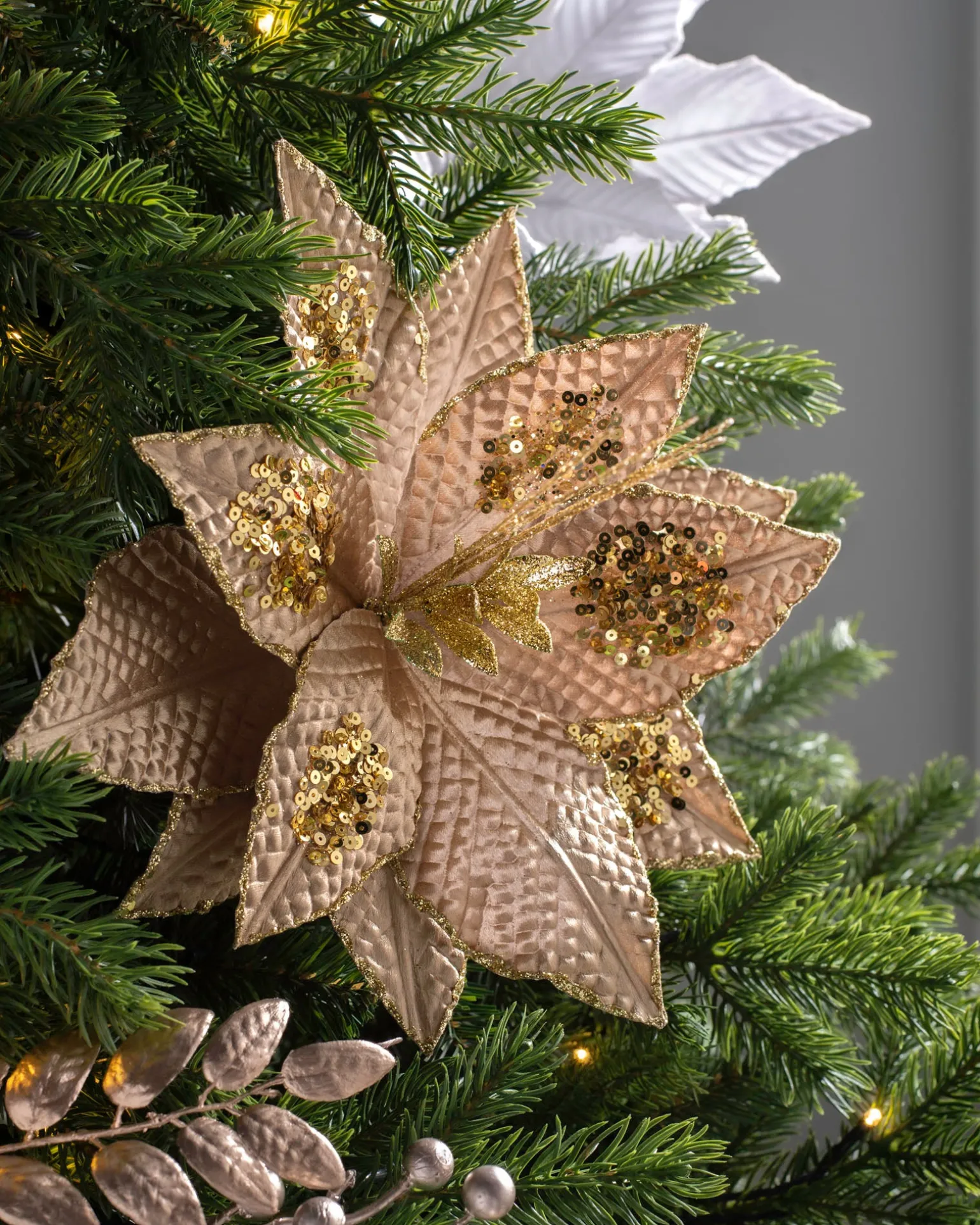 Artificial Poinsettia Flower, Gold, 30 Cm