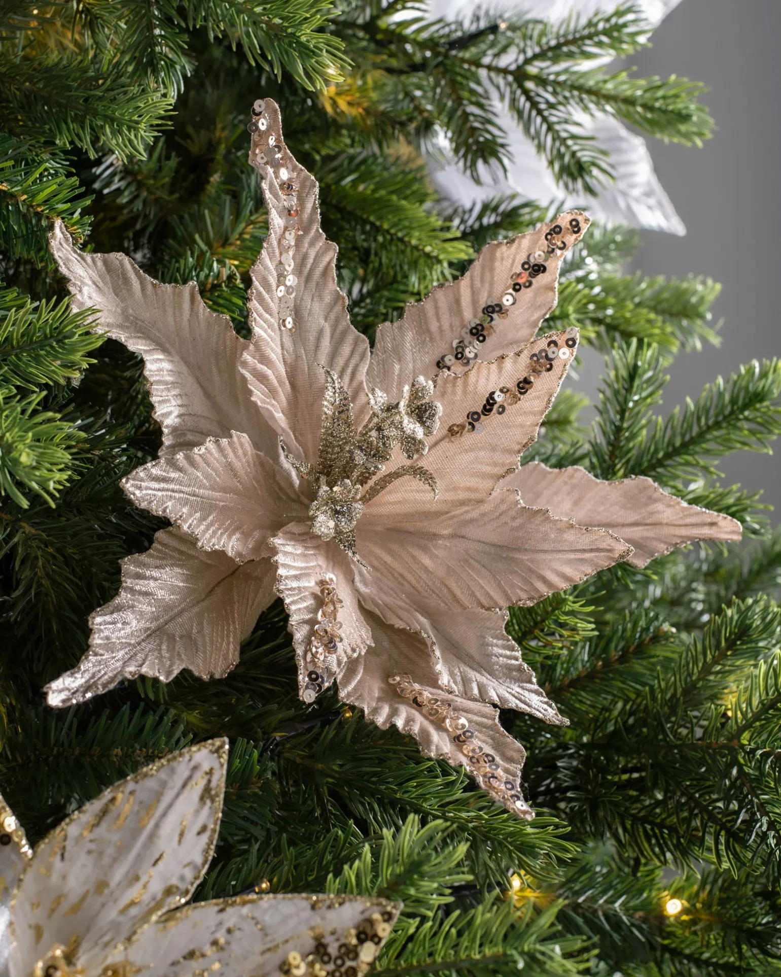 Artificial Poinsettia Flower, Gold, 32 Cm