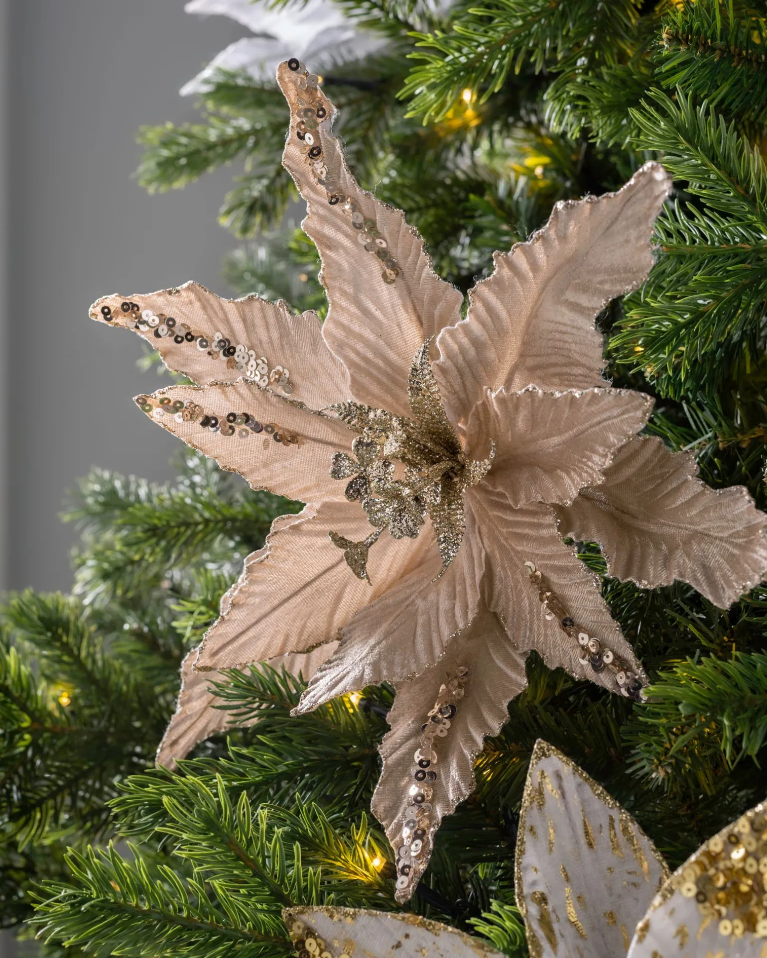 Artificial Poinsettia Flower, Gold, 32 Cm