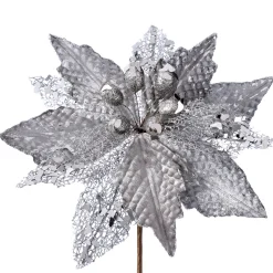 Artificial Poinsettia Flower, Silver, 29 Cm