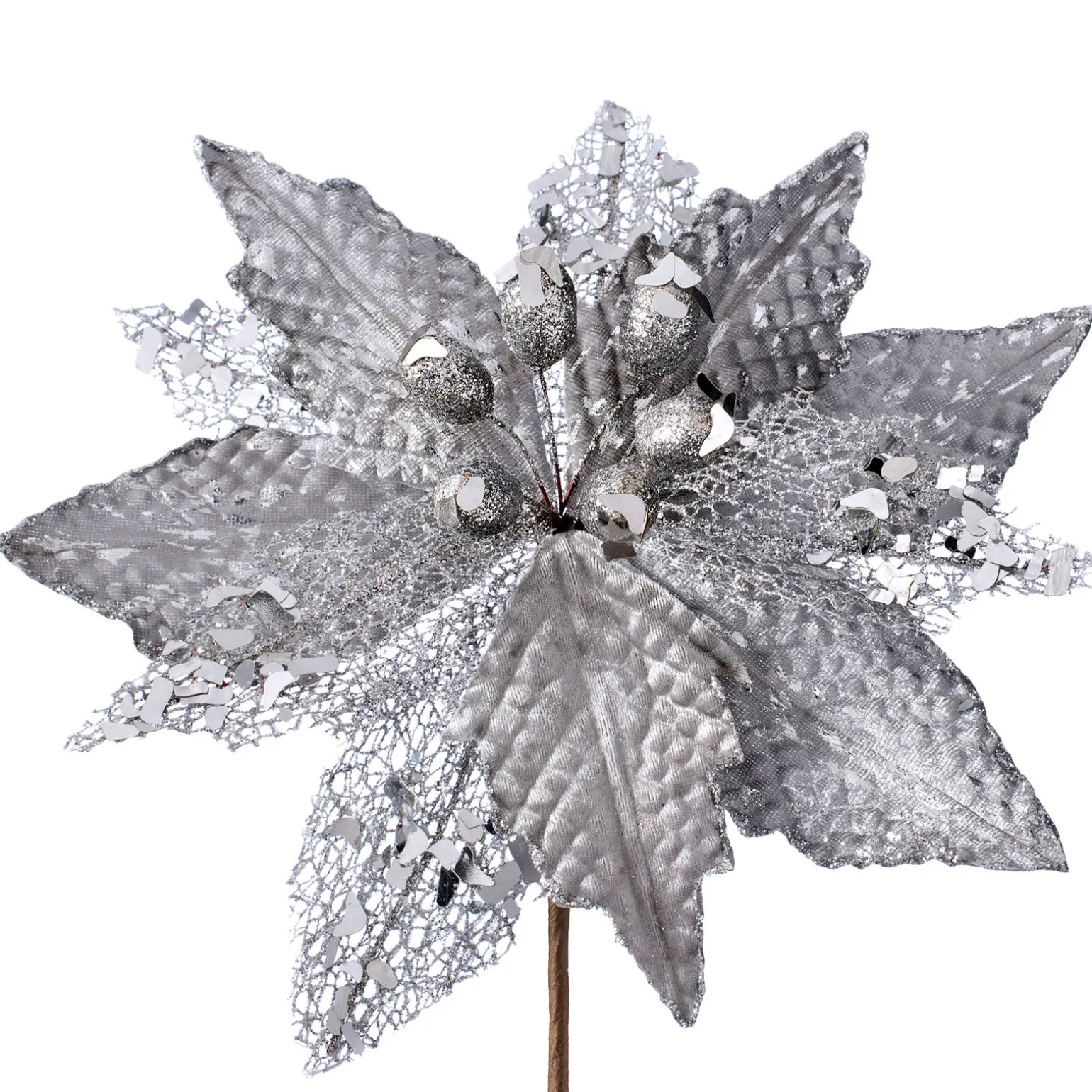 Artificial Poinsettia Flower, Silver, 29 Cm