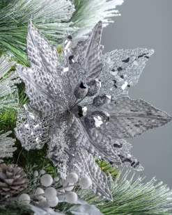 Artificial Poinsettia Flower, Silver, 29 Cm