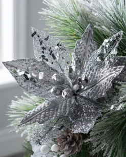 Artificial Poinsettia Flower, Silver, 29 Cm