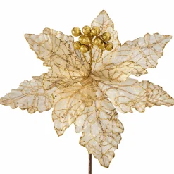 Artificial Poinsettia Flower, White And Gold, 32 Cm